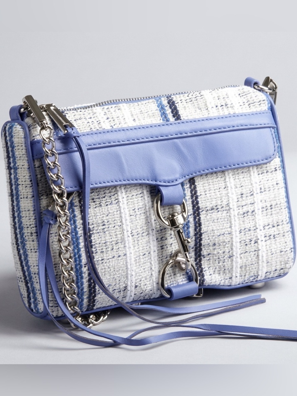 Rebecca Minkoff Mini M.A.C. Crossbody Periwinkle Blue & Gray Silver Hardware